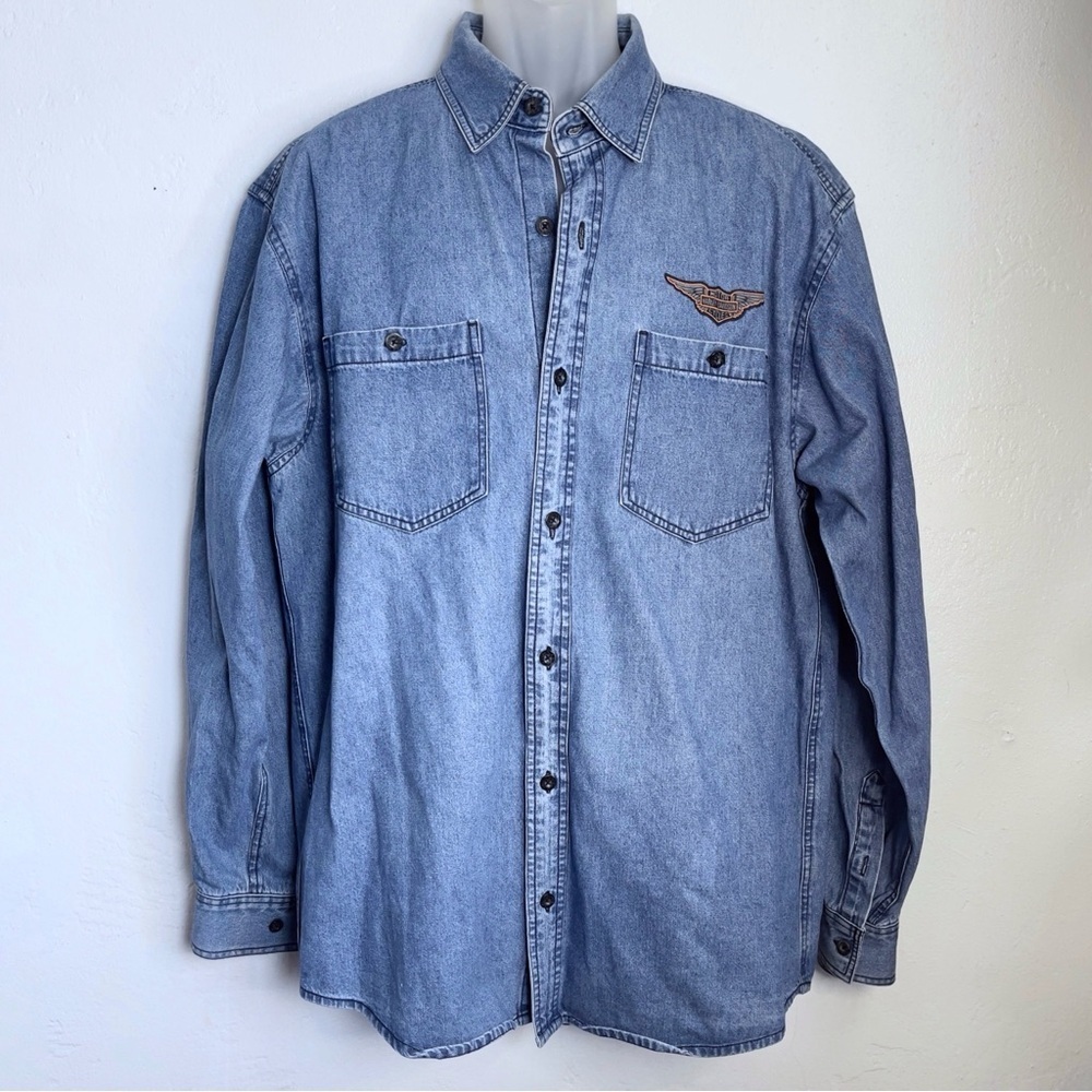 Vintage Harley-Davidson Men’s Denim Button Down Shirt Size L